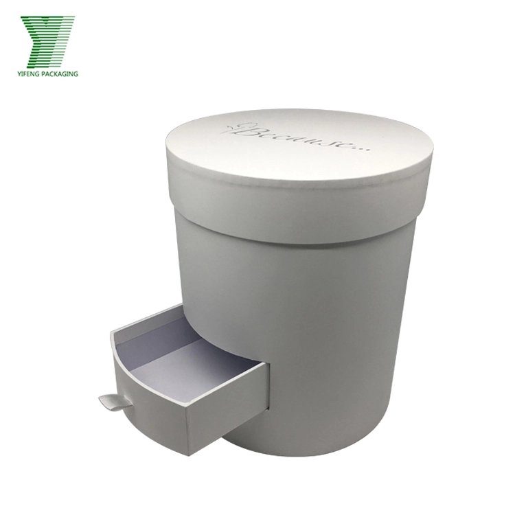White round gift box with a pull-out drawer and lid on a white background. - Yifeng Packaging