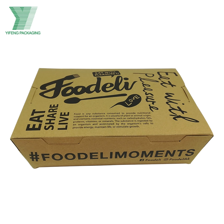 Brown cardboard Foodeli takeout box with black printed text and graphics. - Yifeng Packaging