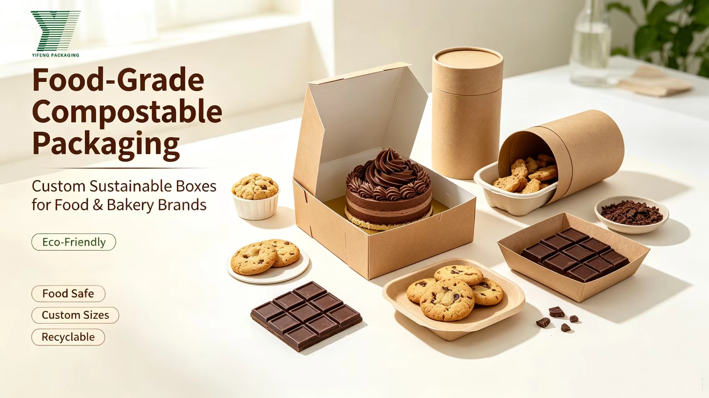 Eco-friendly compostable food packaging for cakes, cookies, and chocolate. - Yifeng Packaging
