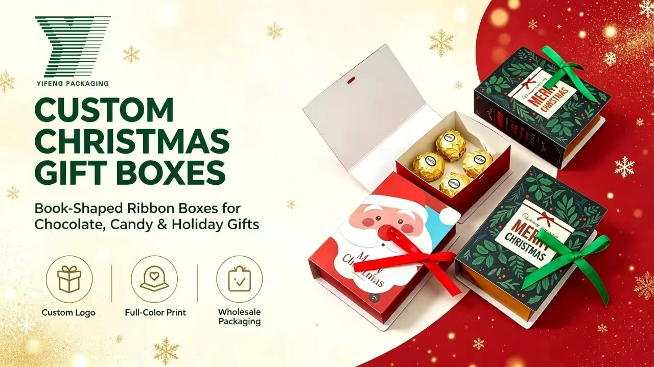 Custom book-shaped Christmas gift boxes for chocolates and holiday treats. - Yifeng Packaging