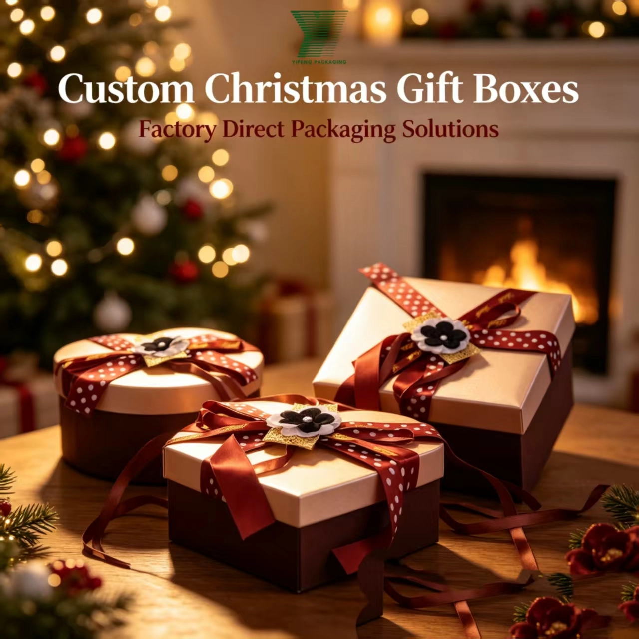 Custom Christmas gift boxes with red ribbons. - Yifeng Packaging