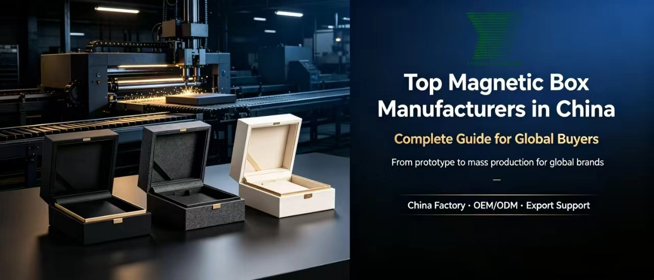 Luxury magnetic gift boxes on display in a Chinese manufacturing facility. - Yifeng Packaging