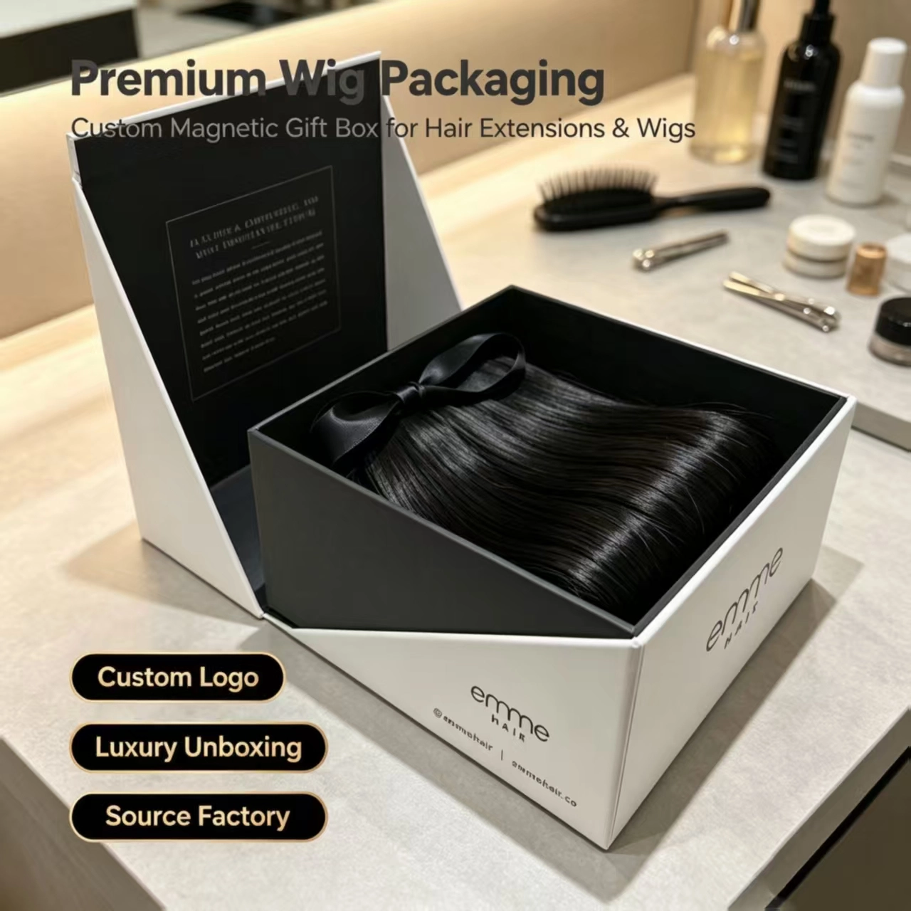 Premium magnetic gift box for hair extensions and wigs with custom logo. - Yifeng Packaging