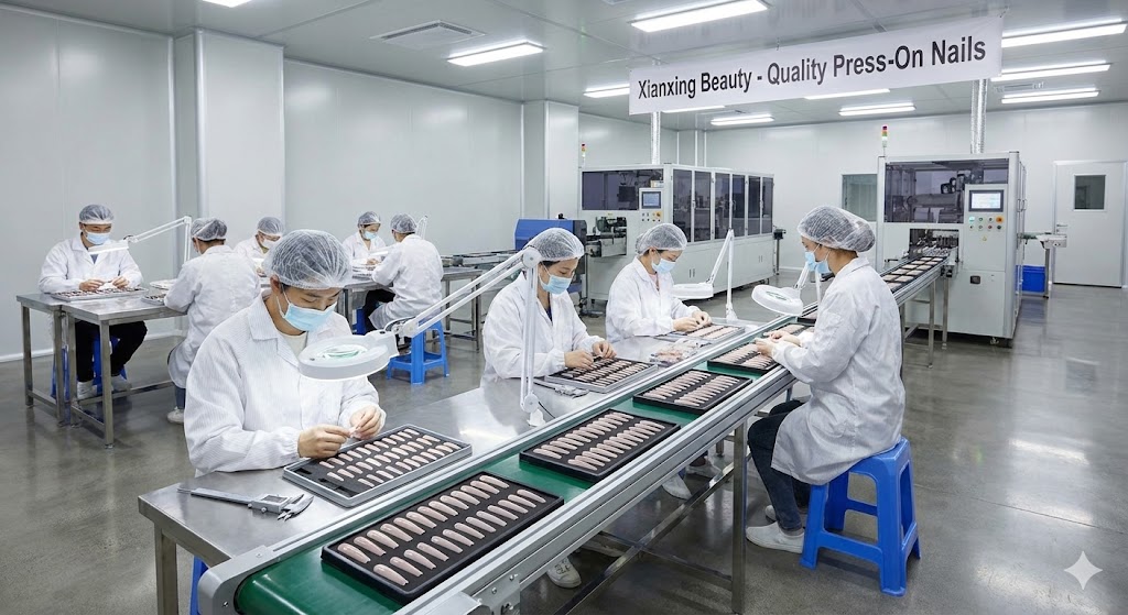 a batch of long coffin nails production