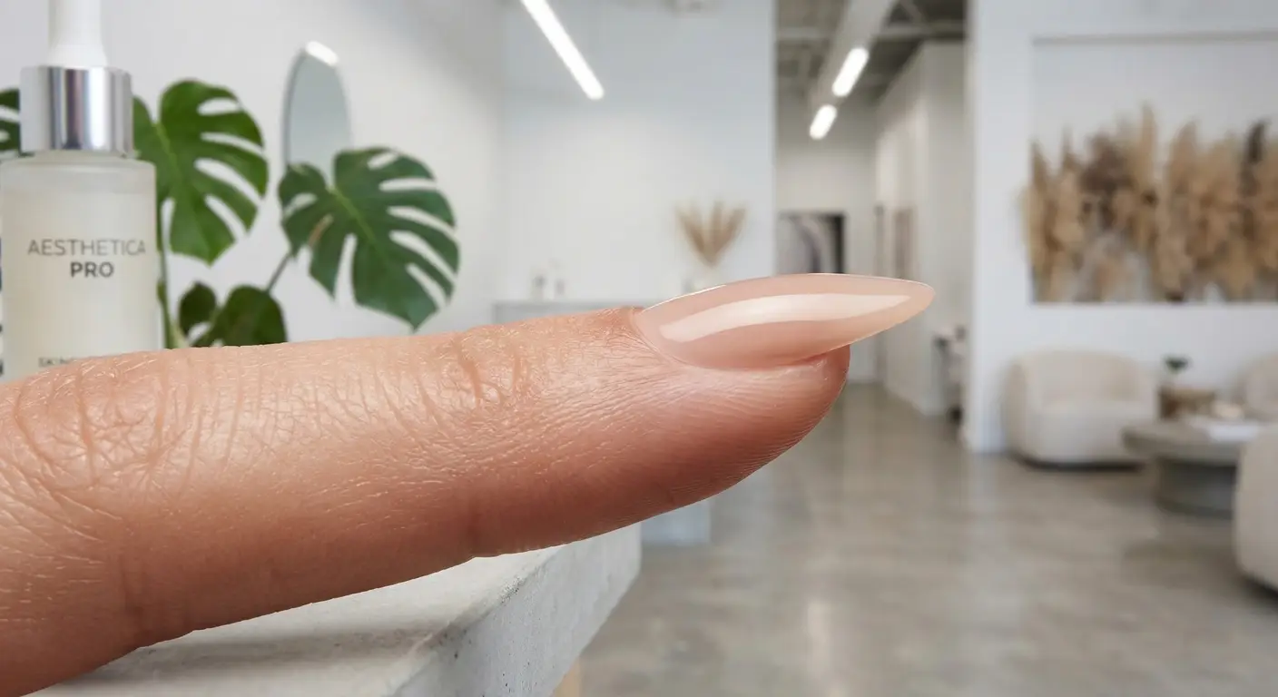 a flawlessly applied press-on nail on a natural finger a flawlessly applied press-on nail on a natural finger