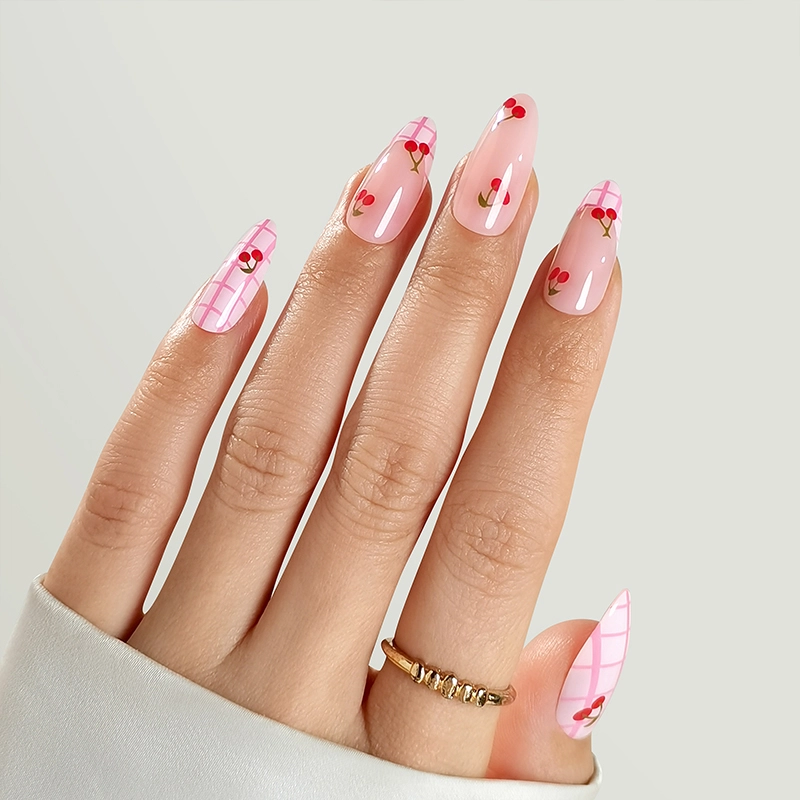 beauty cherry fake nails