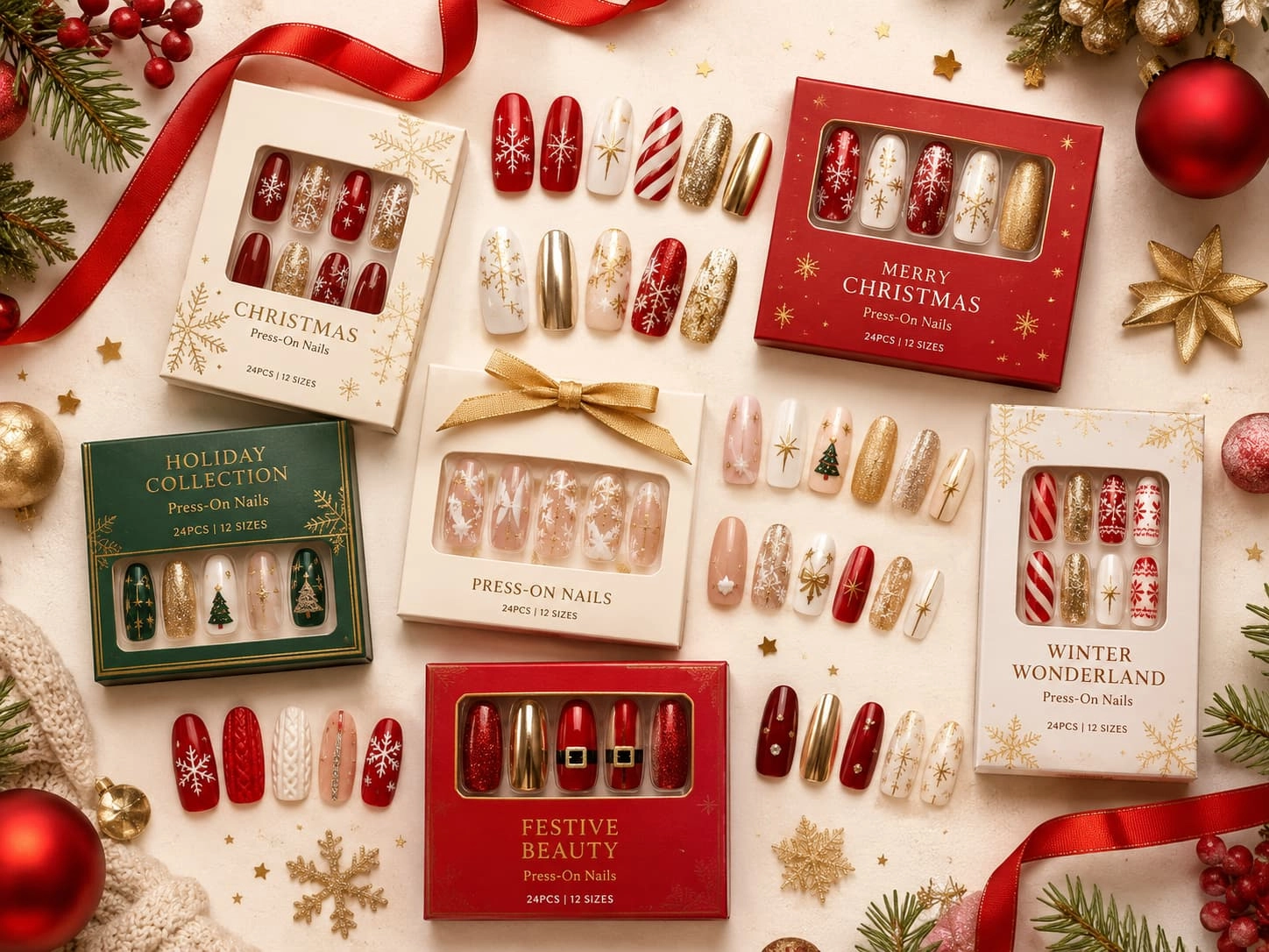 Christmas press on nails collection for holiday retail brands