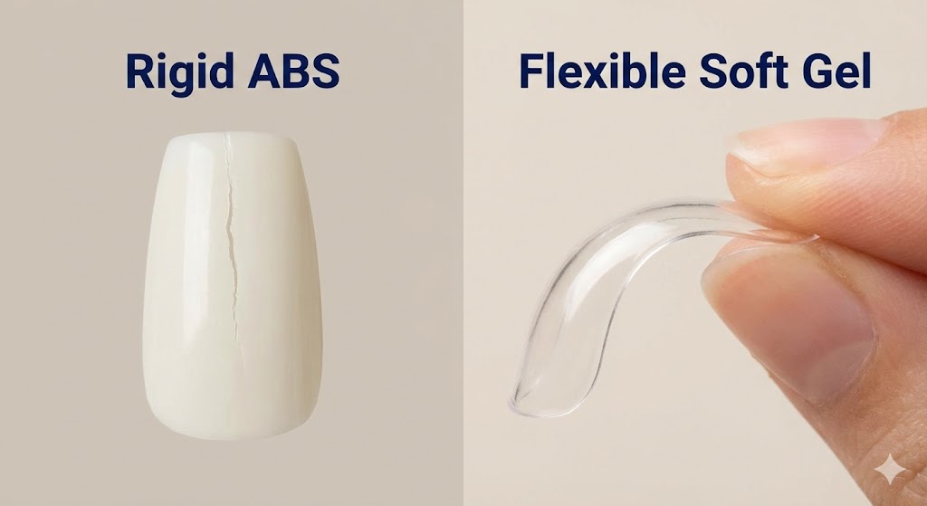 comparing two artificial nail tips.