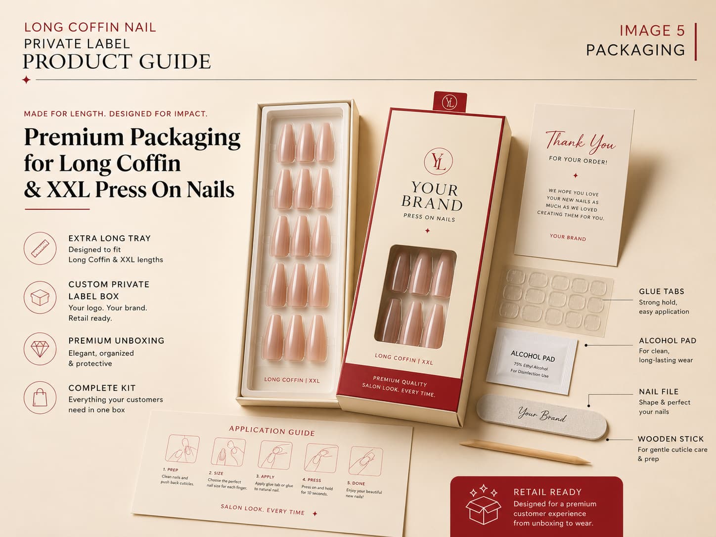 Custom packaging for long coffin and XXL press on nails