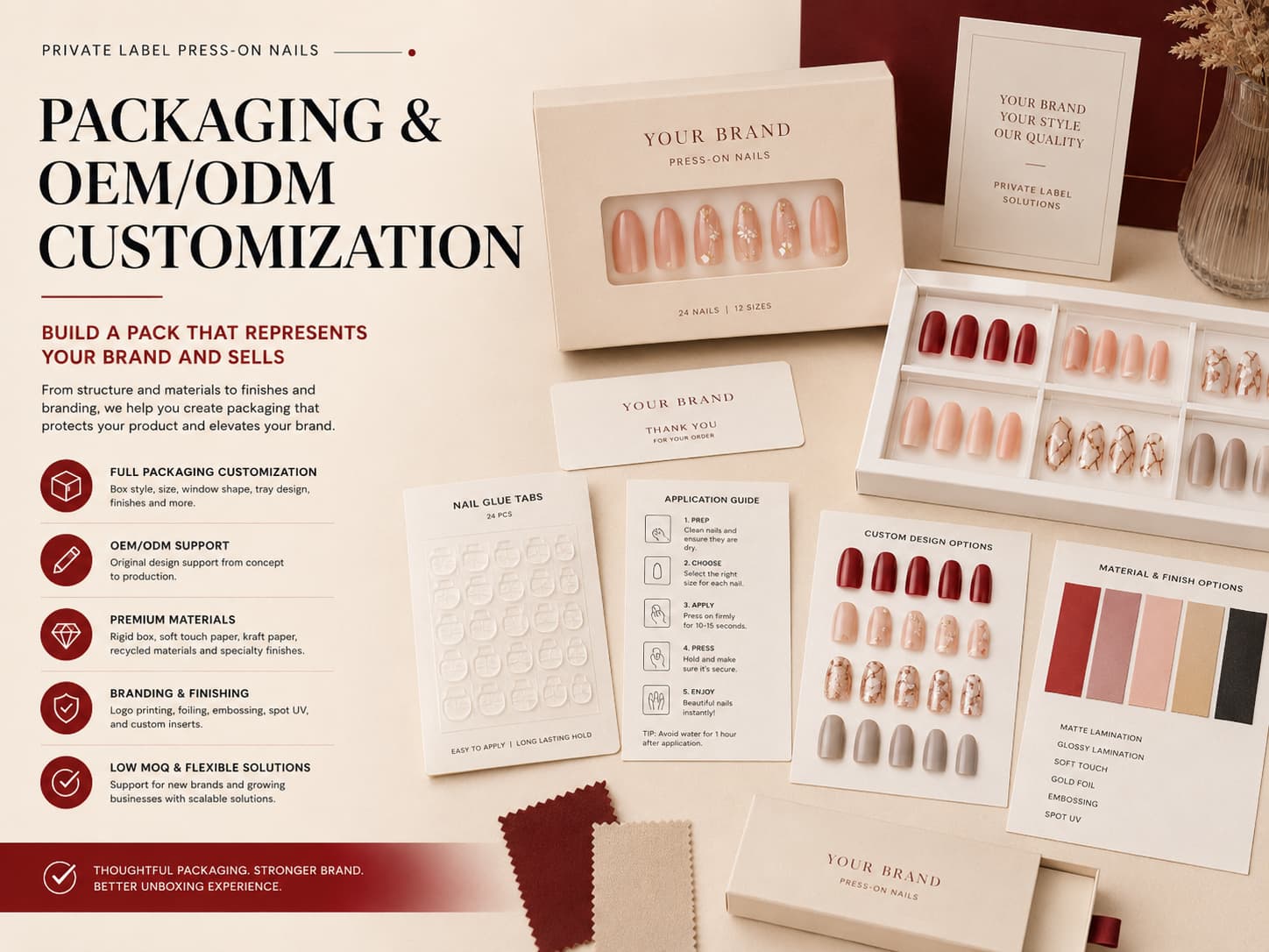 Custom press on nails packaging and OEM ODM customization support