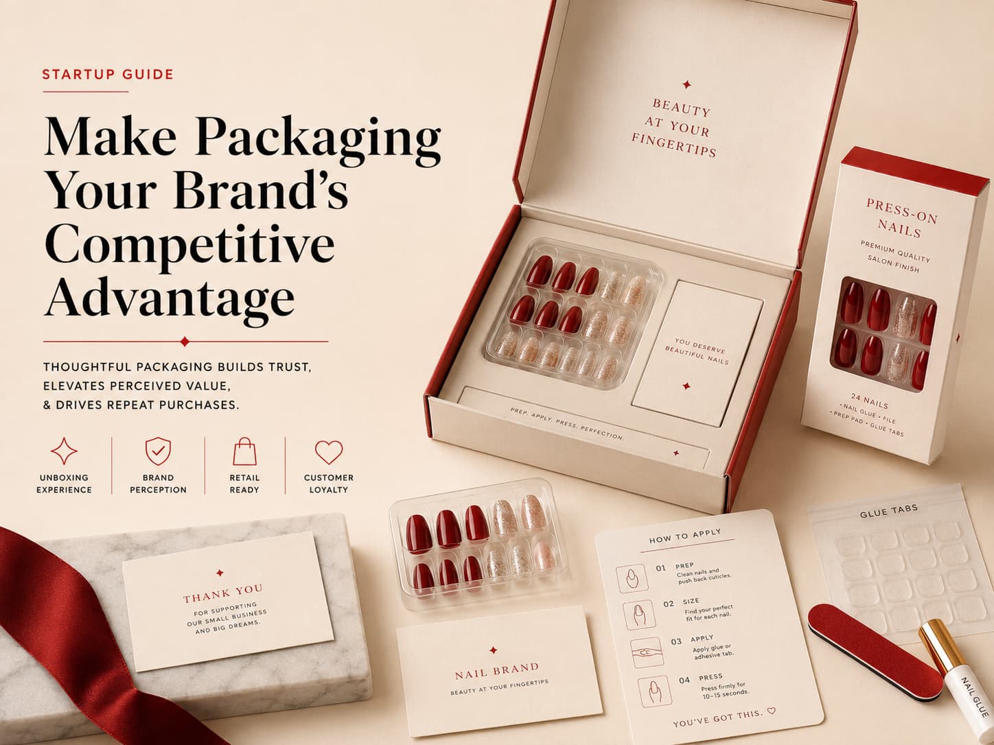Custom press on nails packaging for new nail brands