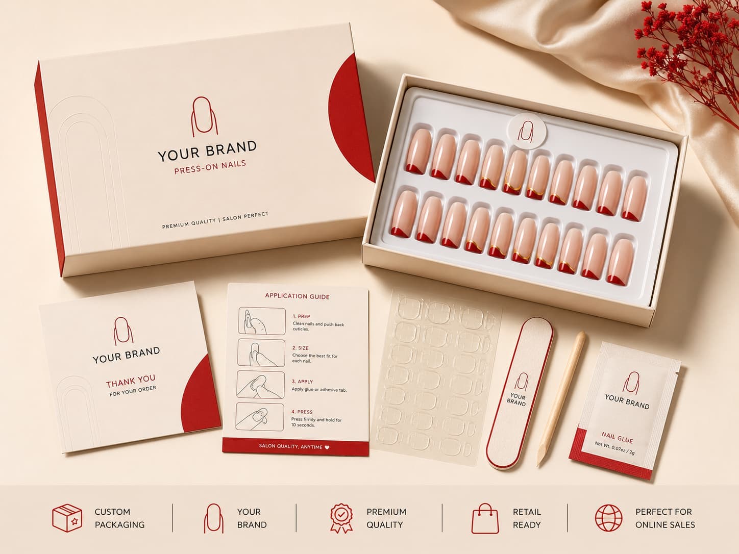 Custom press on nails packaging for private label nail brands