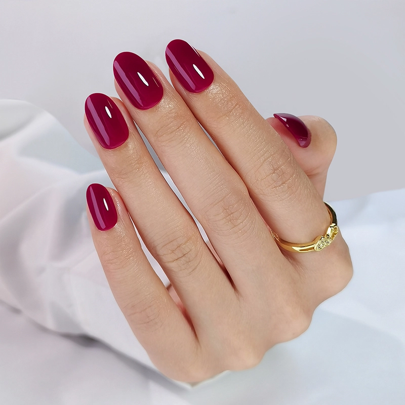 Dark red fake nails