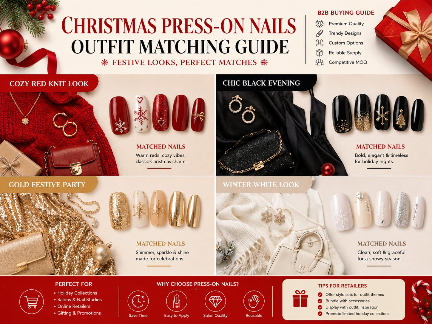 How to match Christmas press on nails with holiday outfits