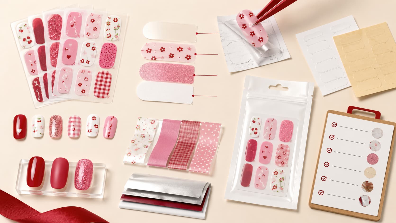 Kids nail sticker film and adhesive backing review with sticker sheets release paper surface finish samples packaging and material checklist