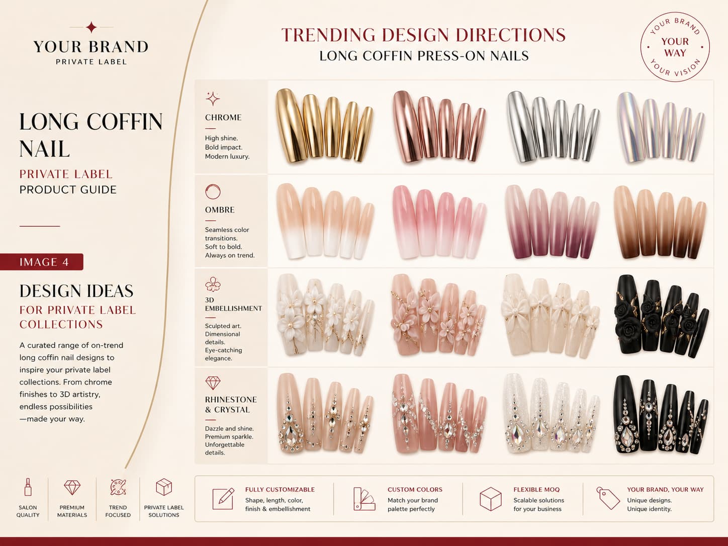 Long coffin press on nails design ideas for private label collections