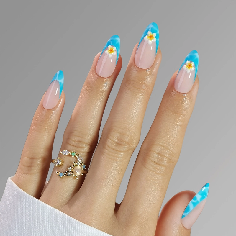 long french blue elegant nails
