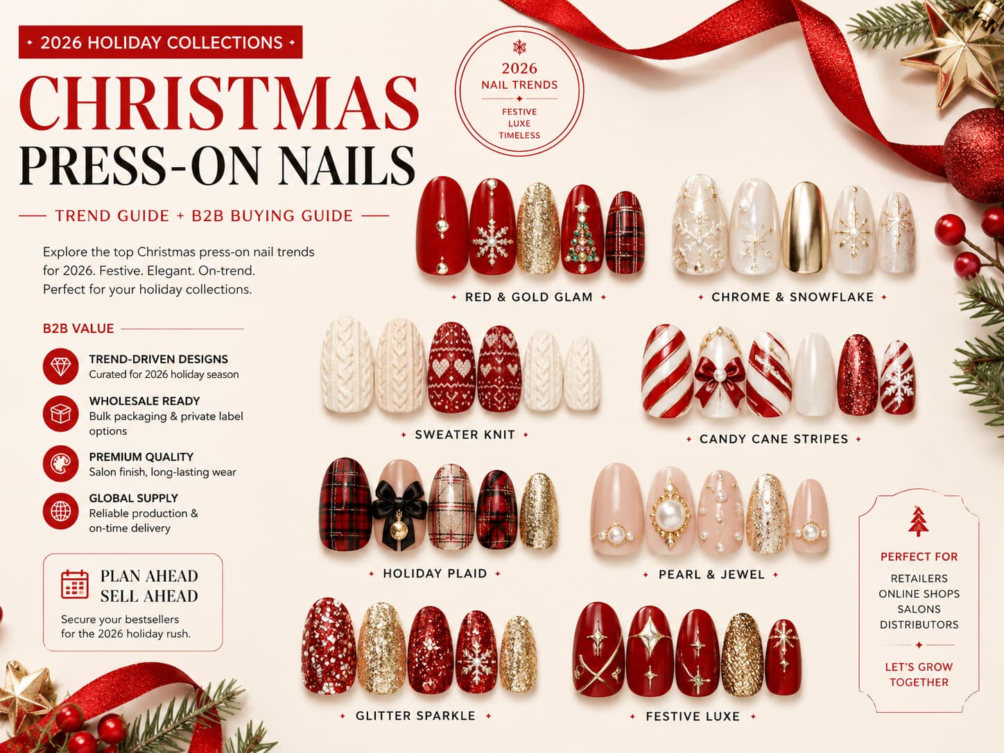 Popular Christmas press on nail designs for 2026 holiday collections