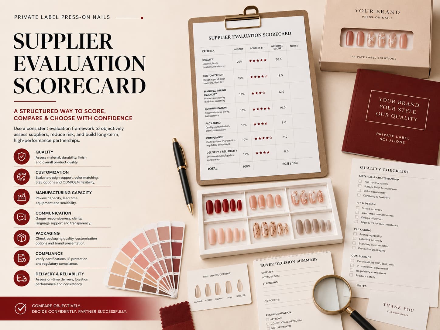Press on nails supplier evaluation scorecard for private label brands