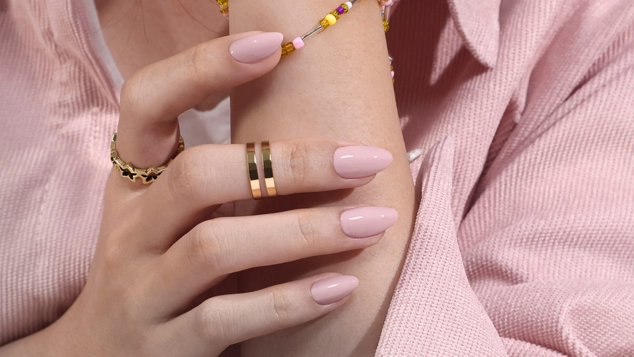 solid pink color fake nails