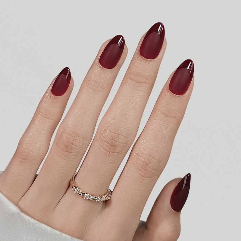 wine color matte nails