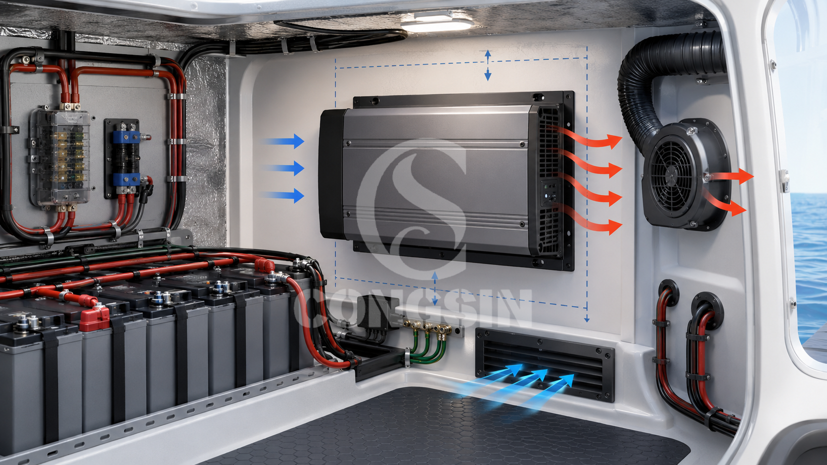 Marine inverter ventilation airflow and installation clearance planning Marine inverter ventilation airflow and installation clearance planning